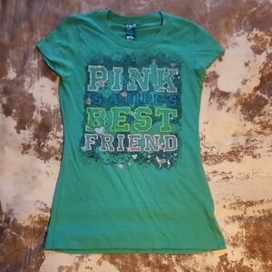Pink V.S. Green Graphic Tee. "Pink Is A Girls Best Friend". Size: M